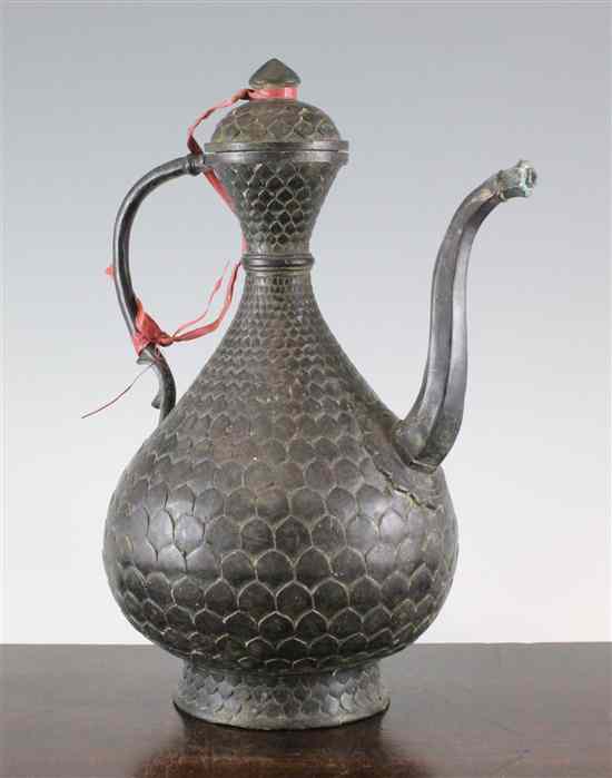 Appraisal: A Mughal style bronze ewer of pear form with a