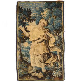 Appraisal: Flemish Baroque Verdure Tapestry with Figure of Wiseman Flemish Baroque