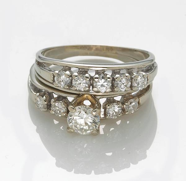 Appraisal: A diamond and k white gold wedding set estimated total