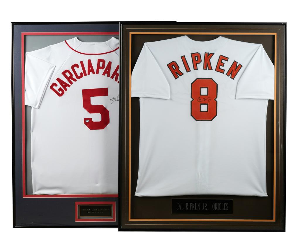 Appraisal: CAL RIPKEN JR NOMAR GARCIAPARRA JERSEYSeach signed and framed under