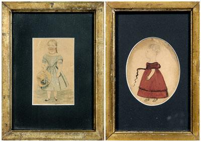 Appraisal: Pair portraits of children child with whip oval - x