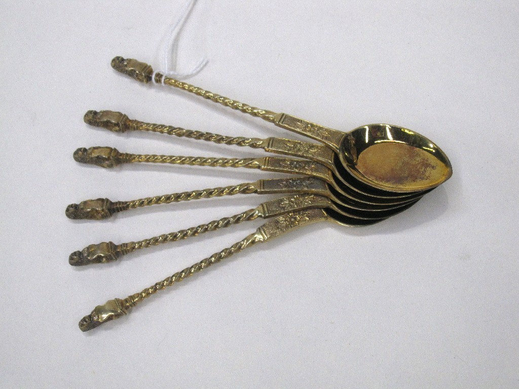 Appraisal: Set of six silver gilt spoons with barley twist stems