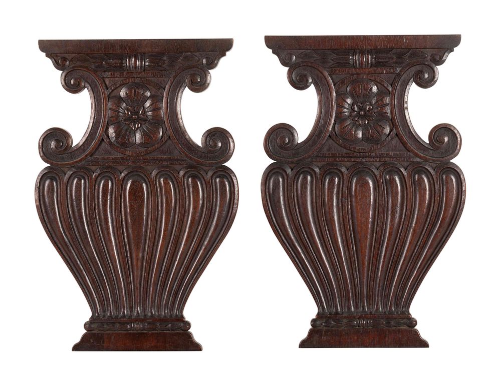 Appraisal: A Pair of Renaissance Revival Carved Walnut Urn-Form Panels A