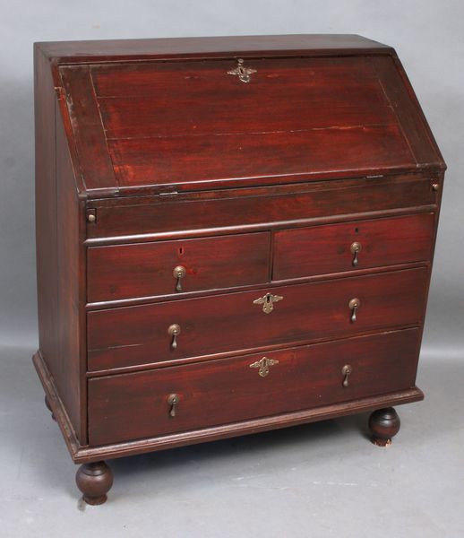 Appraisal: Circa American William-and-Mary late Pilgrim Period walnut sland-lid desk interior