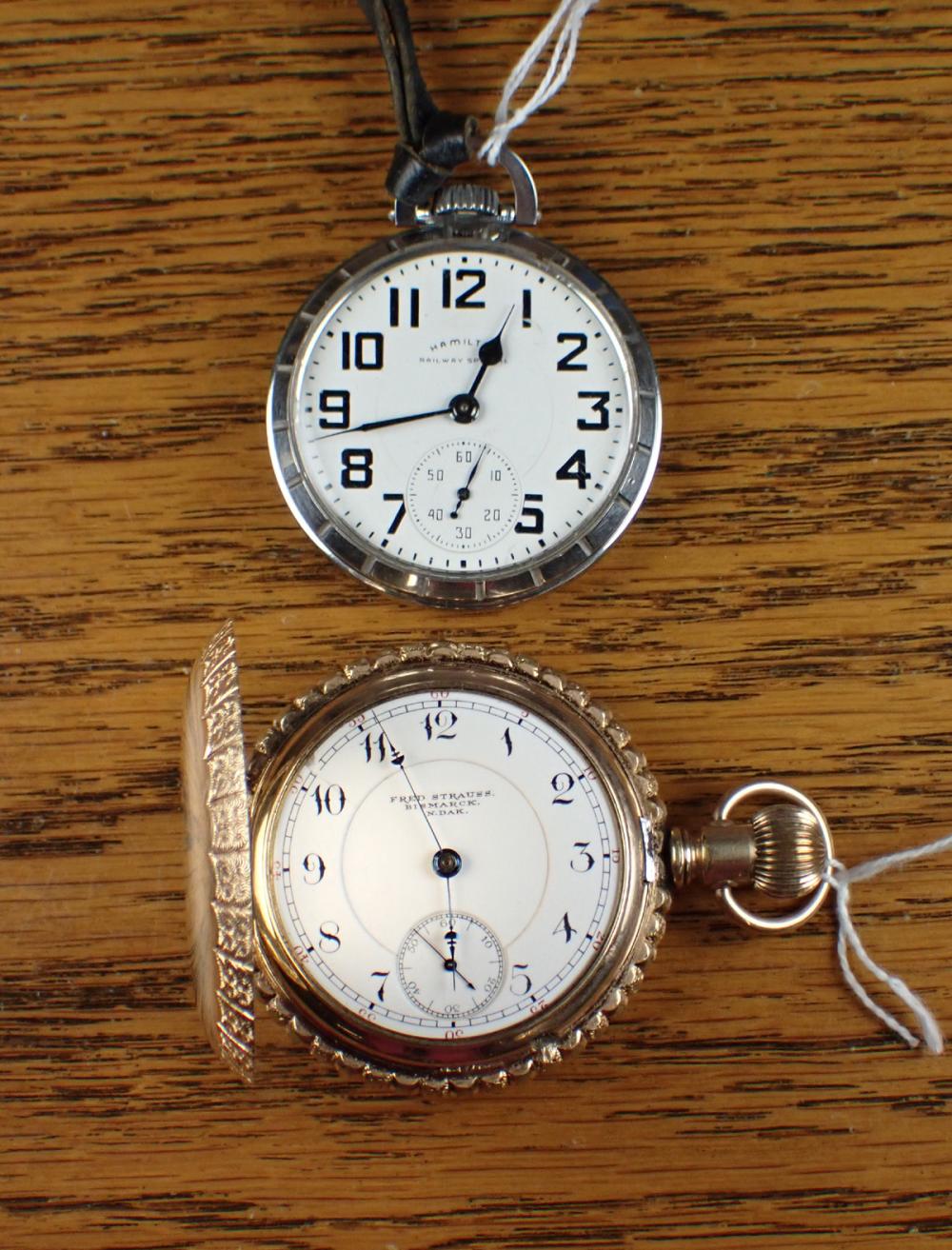 Appraisal: TWO POCKET WATCHES Hamilton open face model Railway Special jewel