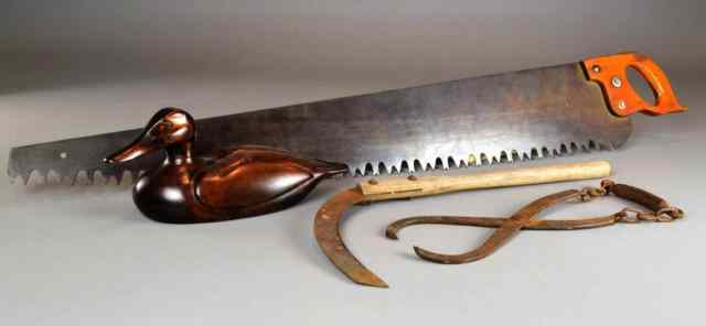 Appraisal: PCS PRIMITIVE WOODWORKING TOOLSIncluding a '' L handsaw with ''