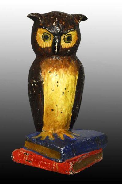 Appraisal: Cast Iron Owl on Books Doorstop Description Marked Eastern Specialty