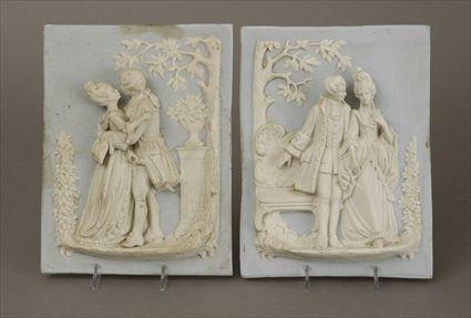 Appraisal: Pair of Dresden Light Blue-Ground Biscuit Porcelain Plaques with th-Century