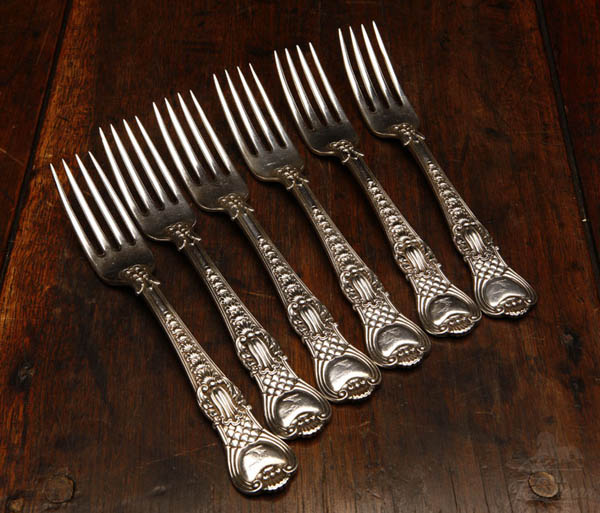 Appraisal: Six Regency sterling Coburg pattern forks Storr Six Regency sterling