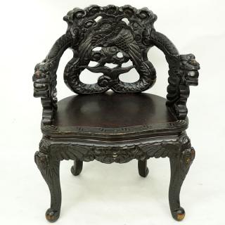 Appraisal: Chinese Qing Dynasty Style Carved Dragon Relief Chair Chinese Qing