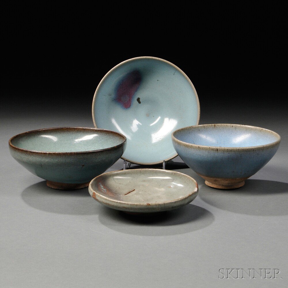 Appraisal: Four Jun Ware-style Items China Song Dynasty style two bowls