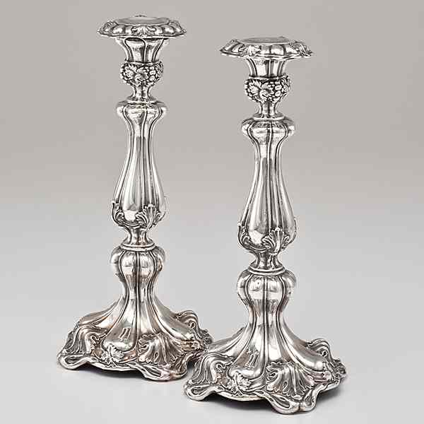 Appraisal: Art Nouveau Candlesticks Possibly German-Prussian silver th century a pair