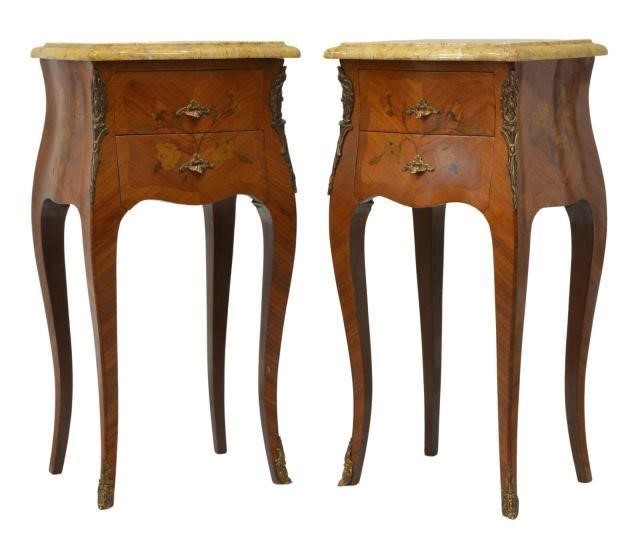 Appraisal: lot of French Louis XV style marble-top mahogany nightstands early