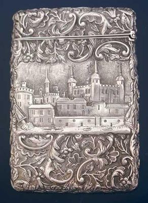 Appraisal: A Victorian embossed double sided 'castletop' card case with a