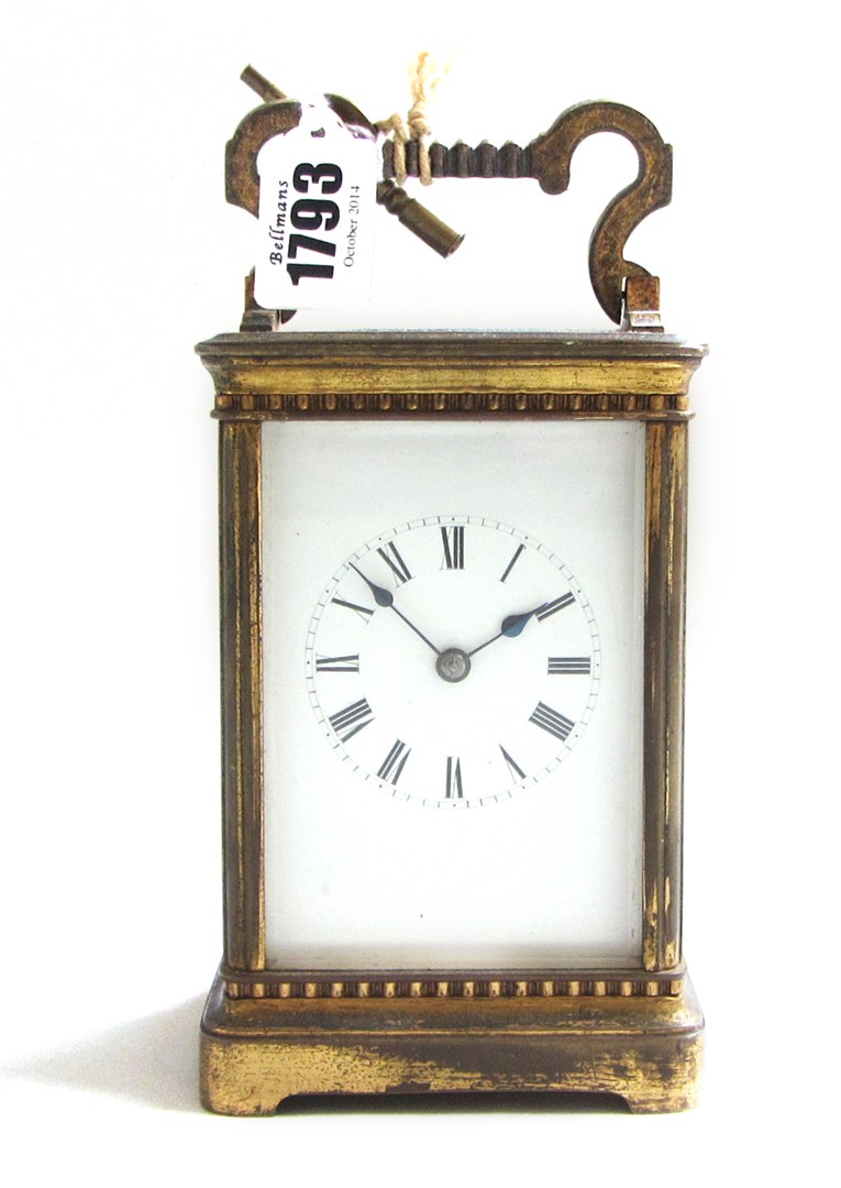 Appraisal: A gilt brass cased carriage clock early th century the