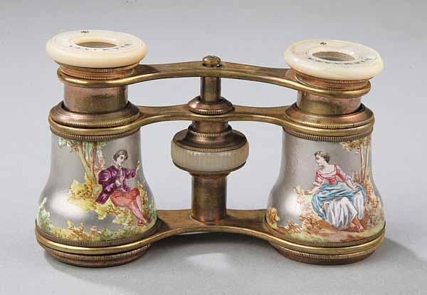 Appraisal: A Pair of French Enamel and Brass Opera Glasses late