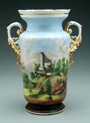 Appraisal: Porcelain urn hand painted scene with castle ruins with figures