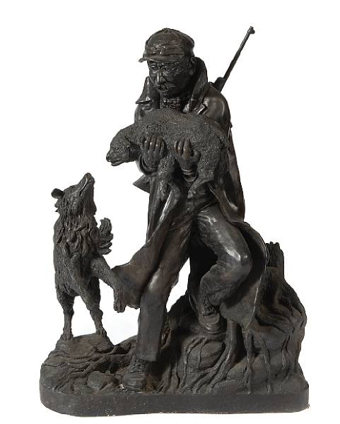 Appraisal: A patinated bronze figural group of a shepherd cast after