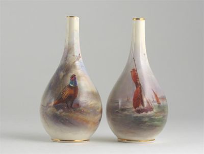 Appraisal: Two Royal Worcester bottle vases one painted with a pheasant