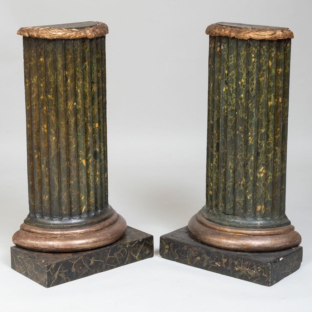 Appraisal: Pair of Continental Painted and Parcel-Gilt Fluted Demi-Lune Pedestals x