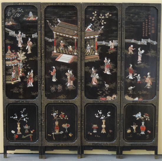 Appraisal: CORAMANDEL SCREEN Chinese Eight panel polychrome lacquered depicting figures in