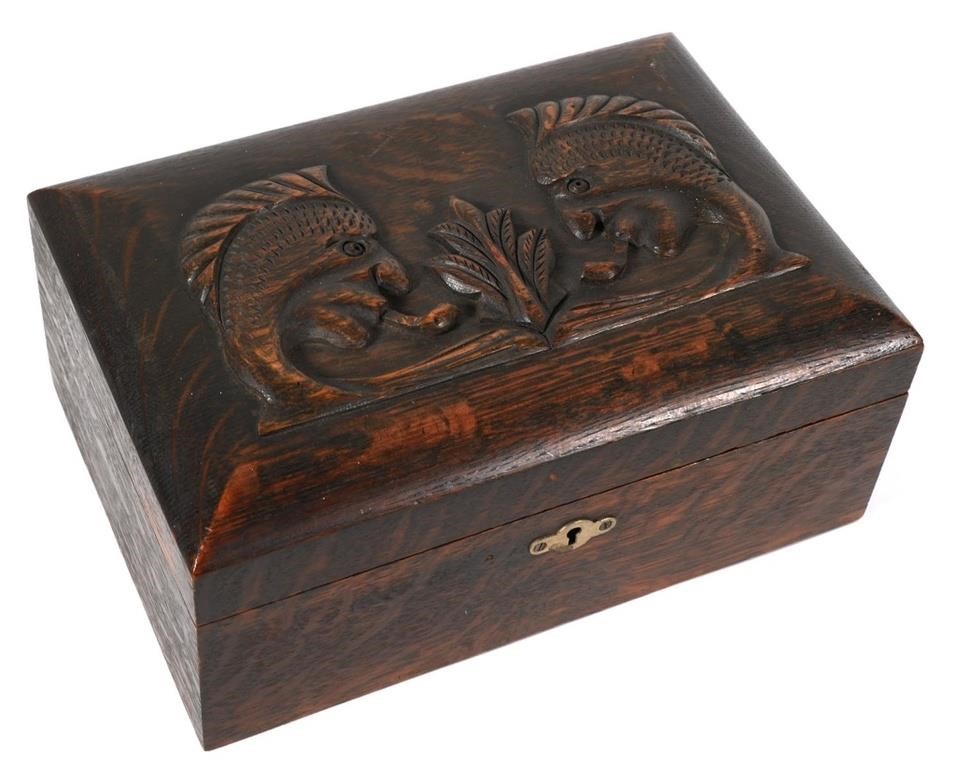 Appraisal: Antique early th century humidor with stylized relief carving on