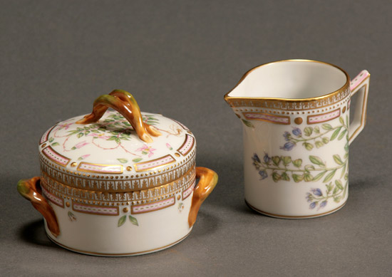 Appraisal: Royal Copenhagen 'Flora Danica' Covered Sugar Bowl and Cream Jug