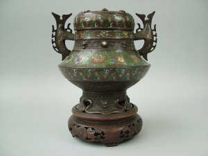 Appraisal: A Chinese bronze and cloisonne censer and cover th century