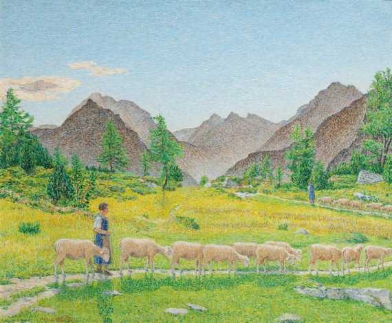 Appraisal: SEGANTINI GOTTARDO Puisano - Maloja Maloja pass with shepherds and