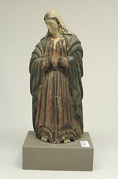 Appraisal: A Spanish Colonial polychrome carved wood figure of the Madonna