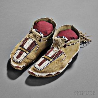 Appraisal: Pair of Cheyenne Beaded Hide Moccasins c s the hard