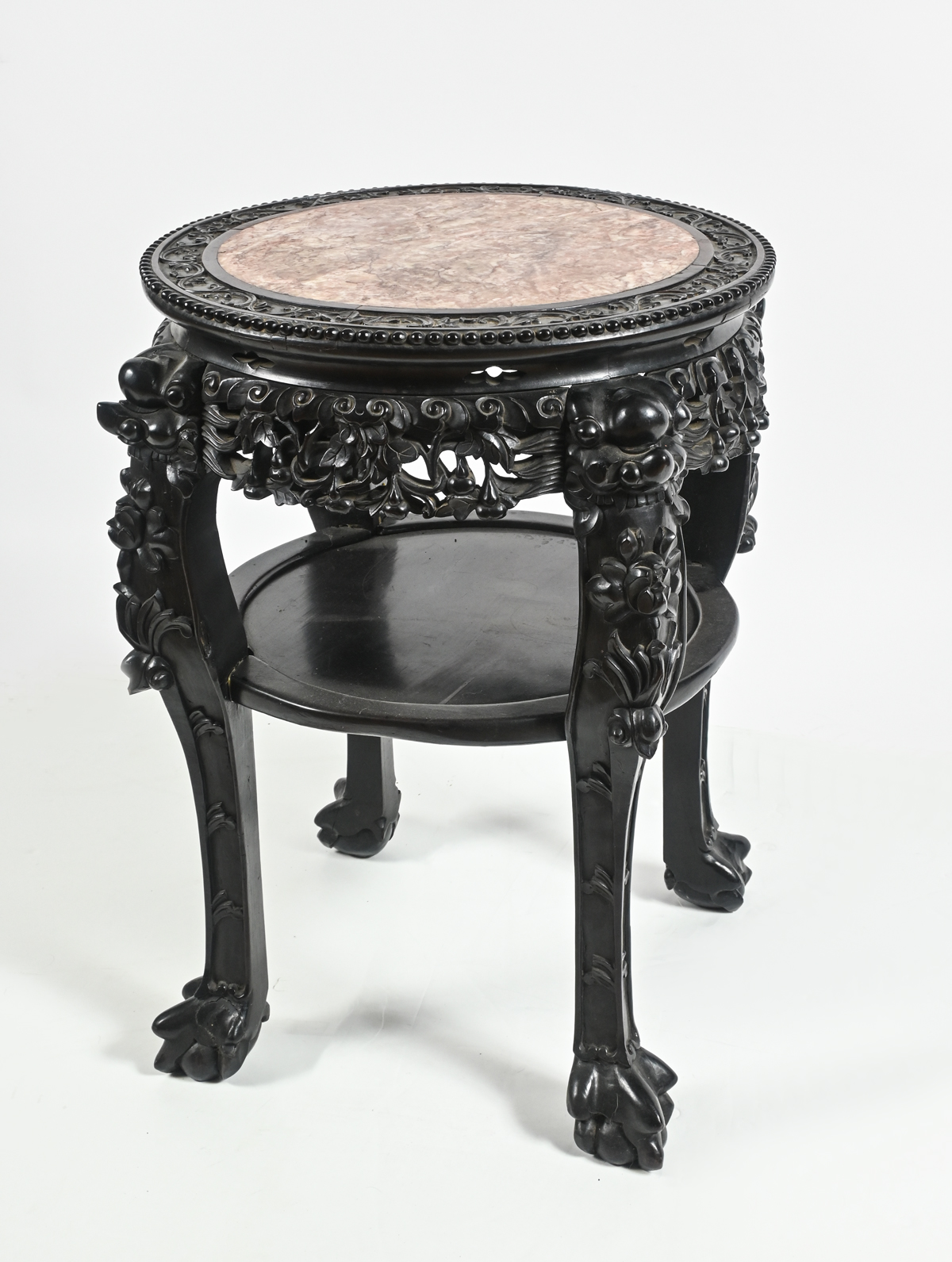 Appraisal: CARVED TH-CENTURY CHINESE MARBLE TOP TABLE Having a pierced Double