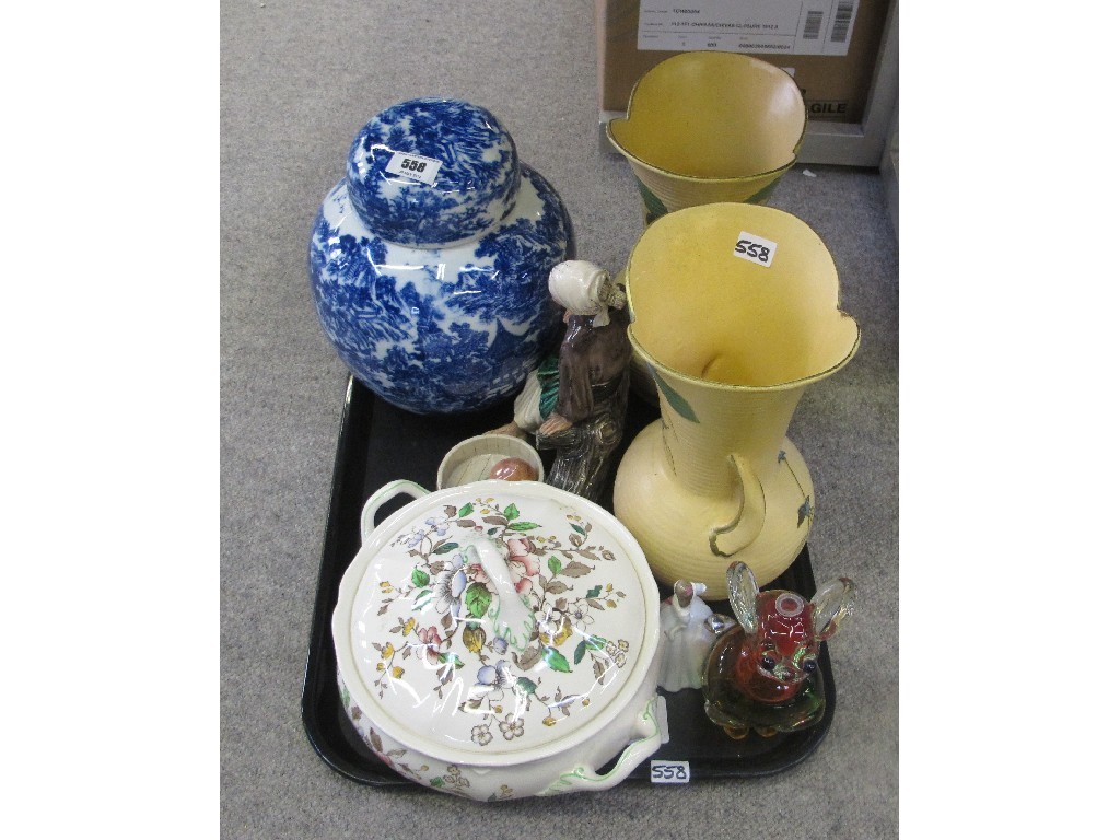 Appraisal: Tray lot comprising Murano glass mouse blue and white ginger