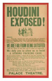 Appraisal: Houdini Harry Houdini Exposed Hull Two-color letterpress poster bearing a