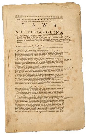 Appraisal: NORTH CAROLINA Laws of North-Carolina At a General Assembly begun