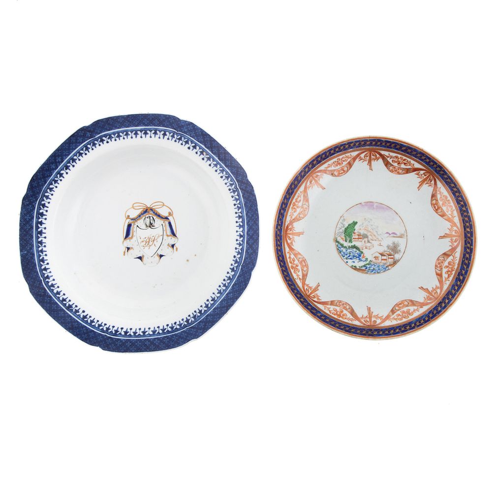 Appraisal: Two Chinese Export Porcelain Plates Includes plate with sepia swag