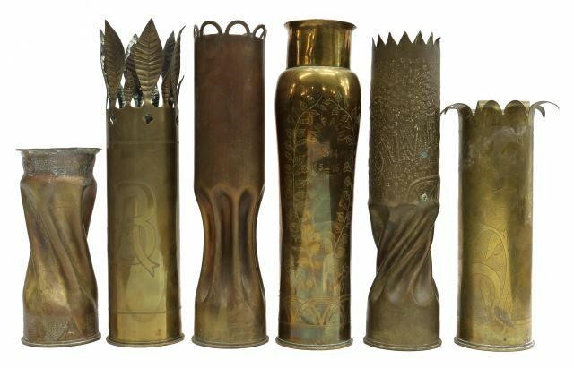 Appraisal: lot of French WWI WWII-era trench art vases fashioned from