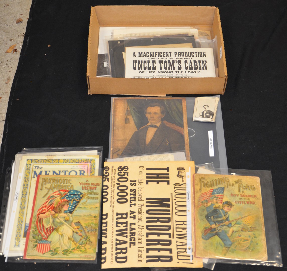 Appraisal: Ephemera box lot of Lincoln memorabilia to include hand colored