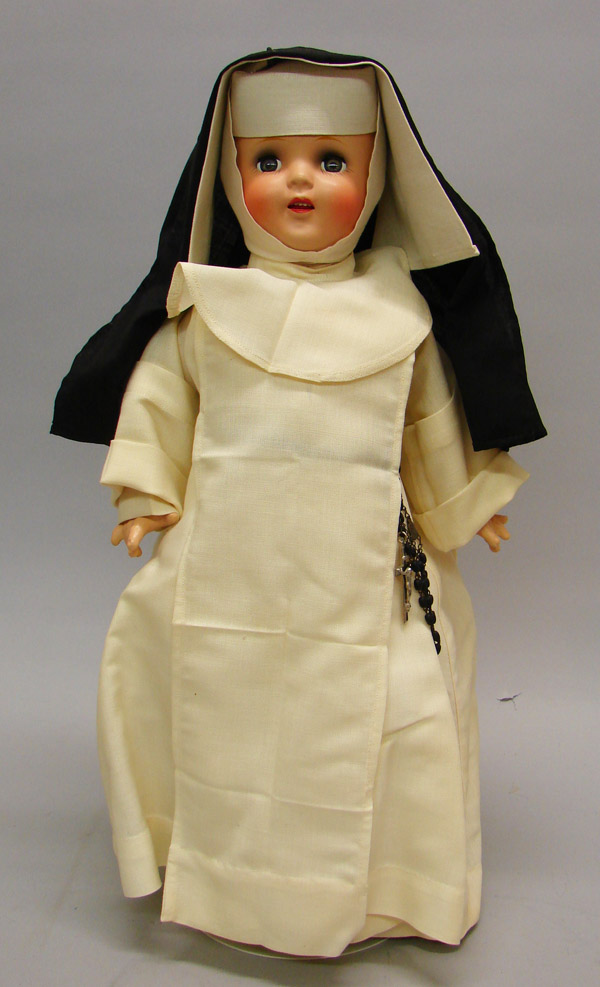 Appraisal: Unmarked all original Nun doll Blue sleep eyes open mouth