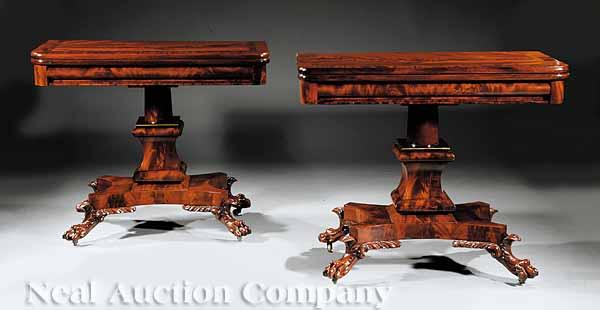 Appraisal: A Pair of American Classical Figured Mahogany Games Tables early