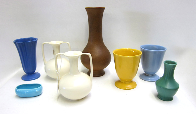 Appraisal: CATALINA ART POTTERY eight pieces vases various sizes shapes and