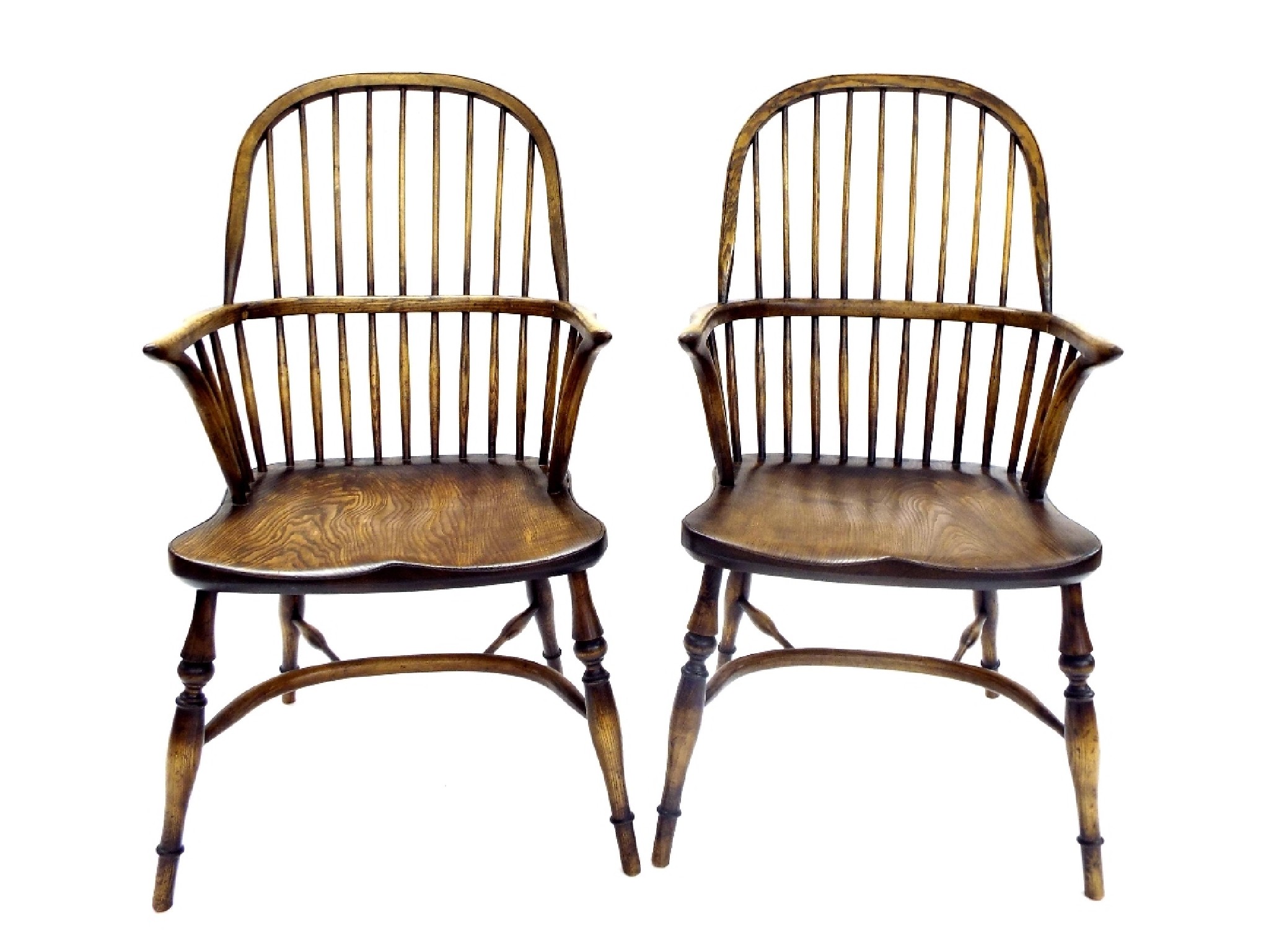 Appraisal: Pair of antique style Windsor stick back carver chairs with