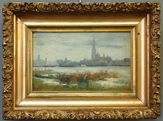 Appraisal: Oil on board painting of the Thames River and London