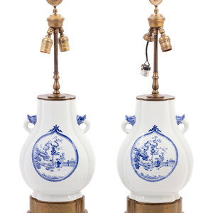 Appraisal: A Pair of Chinese Blue and White Porcelain Vases Mounted