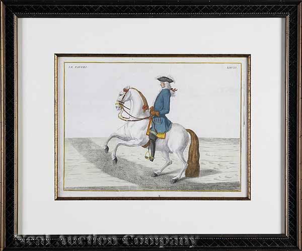 Appraisal: Two Antique Hand-Colored Equestrian Prints after Baron d'Eisenberg French th