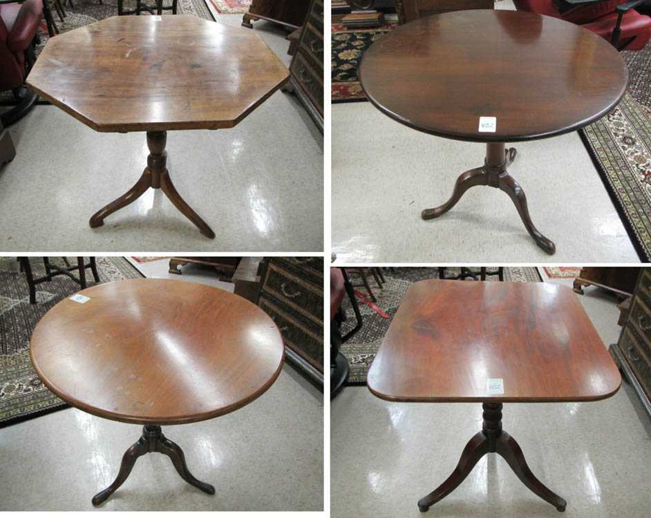 Appraisal: FOUR TILT-TOP OCCASIONAL TABLES WITH TRIPOD LEGS American th century