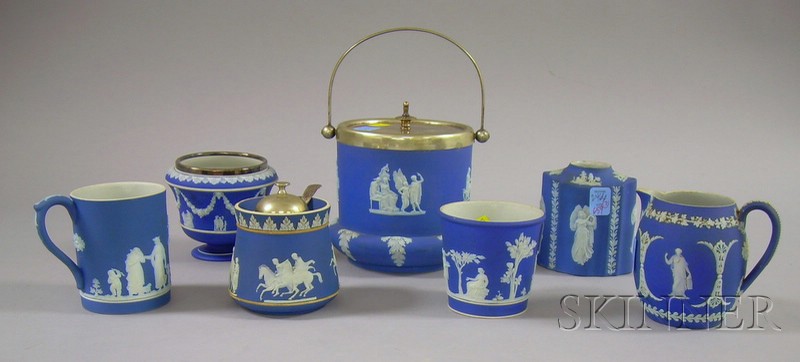 Appraisal: Seven Wedgwood Dark Blue Jasper Dip Items a mug flowerpot