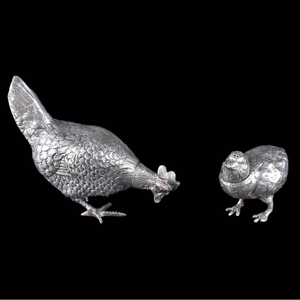 Appraisal: Dutch Silver Miniatures Two Antique Dutch Silver Bird Figural Miniatures