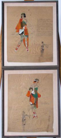 Appraisal: Two signed Spiess art deco Egyptian costume designs mixed media