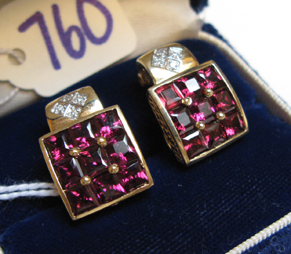 Appraisal: PAIR OF GRAPE TOURMALINE DIAMOND AND FOURTEEN KARAT GOLD EARRINGS